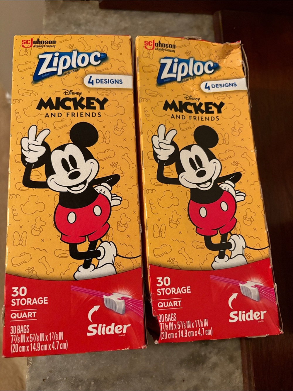Mickey and Friends Ziploc Quart Storage Bags -  30 count, 4 Designs, 2boxes